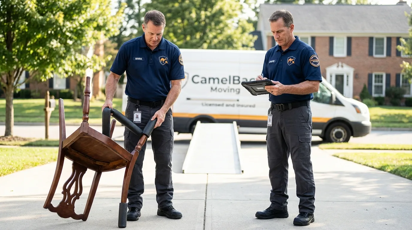 Movers inspecting furniture for damage prevention before loading in Hopkinsville, KY