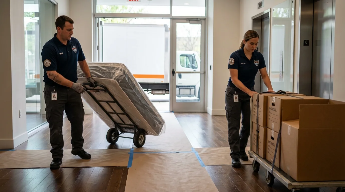 Professional apartment movers loading elevator in Hopkinsville, KY